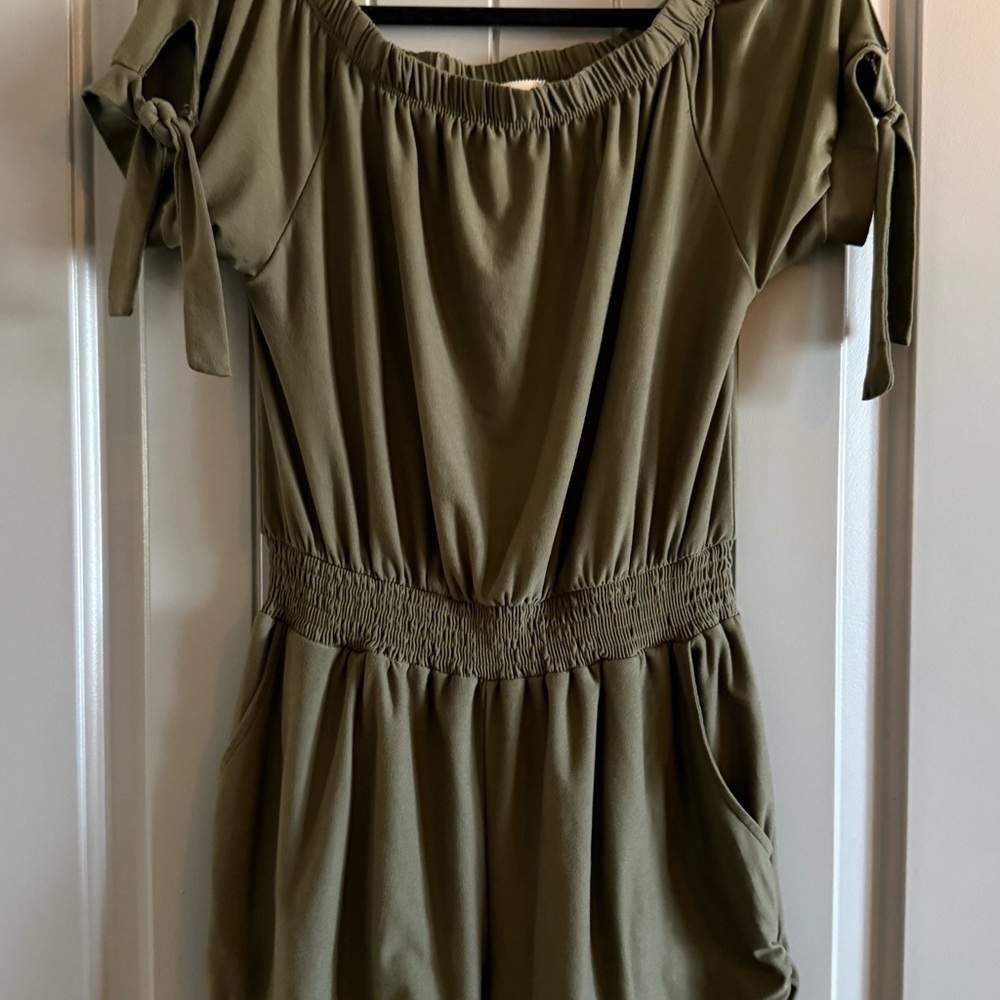 Derek Heart Olive Green Smocked Romper